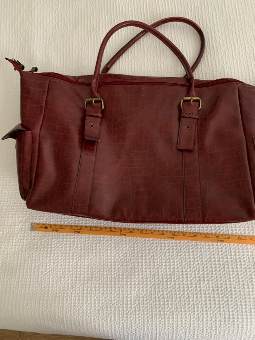 Bueno Red Tote Bag | Burgundy Textured Leather Tote | Dual Handles Gold Hardware - Picture 2 of 12